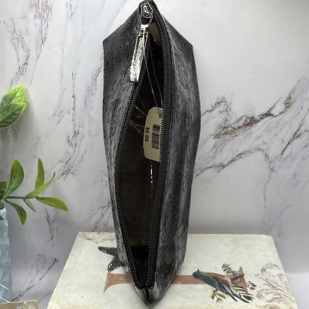 Bath & Body Works Black Patent Embossed Damask Cosmetic Bag Set‎ Of 4 NWT Rare